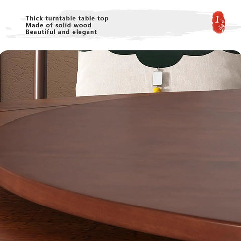 Premium Solid Wood Lazy Susan Turntable Smooth Rotating Serving Tray For Dining Room Kitchen Counter close-up of thick wood surface.