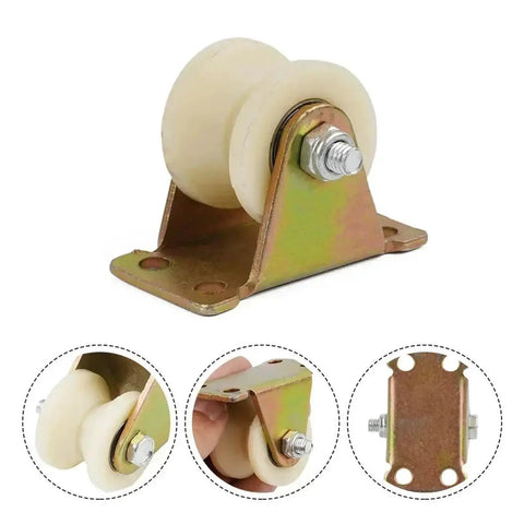Heavy Duty Nylon V Groove Roller Pulley Track Wheel 30mm For Bracket And Steel Pipe Hardware with steel core and mounting plate.