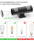Prime Pick Modern Up Down Outdoor Wall Lights, Zero Hassle Black Aluminum Porch Sconces With Tough Water Shield E26 Mount For Driveway And Garage Space, 2 Pack, light bulb recommendations.