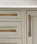 Top Shelf Vintage Antique Brass Cabinet Pulls Three And Three Quarter Inch Centers Solid Metal Drawer Handles For Kitchen Cabinets And Bathroom Vanities on gray cabinets.