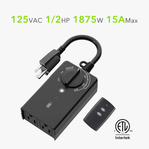 No Sweat Weatherproof Outdoor Timer Outlet With Photo Sensor And Dual Grounded Plugs For Auto Dusk Activation Of Yard Lights.