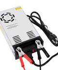 Beefy 12V 50A 600W DC Power Supply Converter with clamp wires and cooling fan. Used for LED strips, CCTV, 3D printers.