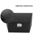 Heavy Duty 36 Inch Trailer Tongue Tool Box With Angled Sloped Lid Steel Storage Chest Built Tough As Nails For Rv Gear Trailers And Camping Organization Rig Ready Hitch Accessory close-up of lock and lid.