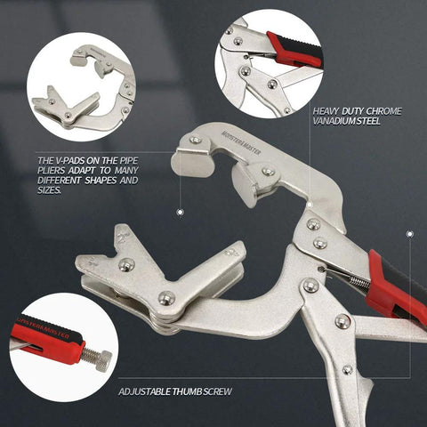 Heavy duty welding clamp with V-jaw for tube gripping