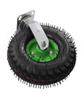 Heavy Duty 10 Inch Pneumatic Caster Set Four Piece Swivel And Rigid Wheels Ball Bearing Axles image showing a robust green and black wheel with a metallic mount.