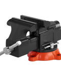 5 Inch Bench Vise With 360 Degree Swivel Locking Base And Anvil, beefy heavy duty ductile iron construction, side view
