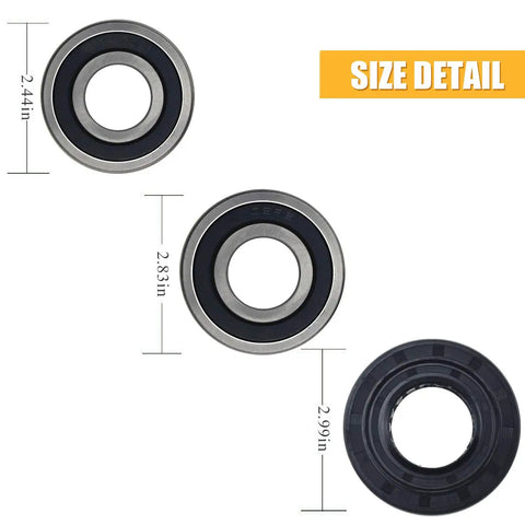 Built Tough Front Load Washer Bearing And Tub Seal Repair Kit Compatible With Lg And Kenmore sizes showing 2.44in, 2.83in, and 2.99in.