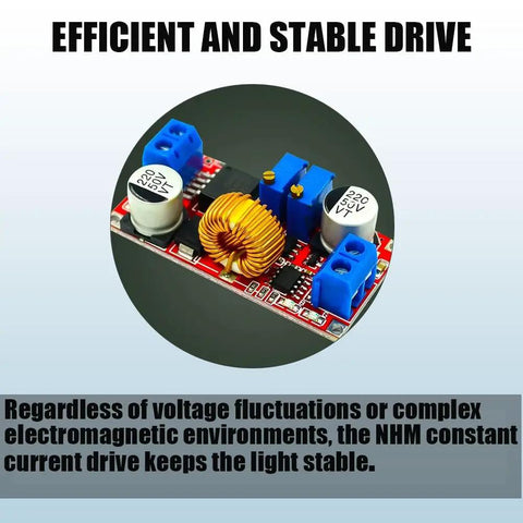 Close-up of NHM constant current drive circuitry for 40W LED Tool Light With Adjustable Bracket For Lathe, Workbench, Sewing Machine, And More Pro Grade Waterproof Shop Lighting At 120 Lumen Per Watt High Brightness Industrial Lamp For Home Garage.