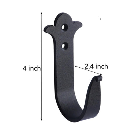 Heavy Duty Rustic Metal Wall Hooks 3 Pack Black Finish 4 Inch Size Mountable Coat Hangers For Towels Keys Coats Scarves Bags Purses Backpacks Wall Mounted Hangers For Home Decor, showing single 4 inch hook with dimensions