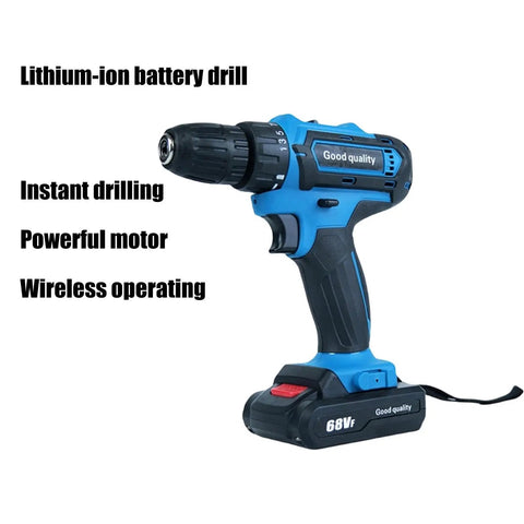Heavy Duty 21V Brushless Cordless Drill Set With Badass Torque Two Speed Modes And Complete Screwdriver Bits For Concrete Metal Chores And Rapid Pro Diy Builds Today, blue lithium-ion battery drill with powerful motor.