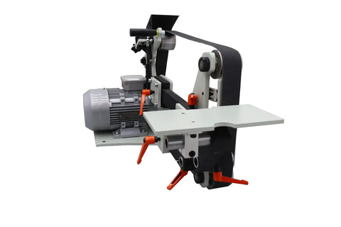 Professional Variable Speed Belt Sander And 72 Inch Belt Grinder Including Three Grinding Wheels For Knifemaking And Blade Sharpening 1500 Watt, showcasing motor and sander components.