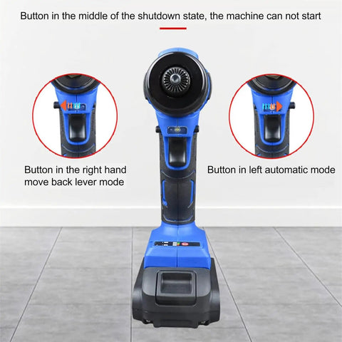Pro Workhorse Cordless Rivet Nut Gun With Brushless Motor And Massive 4000 Mah Battery, showcasing control buttons and ergonomic design.