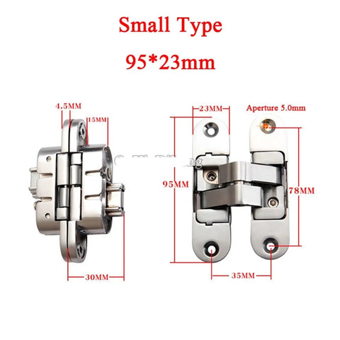 Rock Solid 10 Piece Set Of Invisible 3D Adjustable Hidden Door Hinges Built From Tough Zinc Alloy Takes Big Loads Up To Forty Four Pounds, small type 95x23mm shown with dimensions.