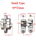 No Sweat Heavy Duty 10 Piece 3D Adjustable Cross Door Hinges Invisible Zinc Alloy Hidden Hinge Kit With 20Kg Load Rating, small type 95*23mm.