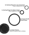 Pro Grade Ceramic Double Piston Hydraulic Brake Caliper Piston Repair Kit components, including OD21.9xH8.8mm pistons and seals.