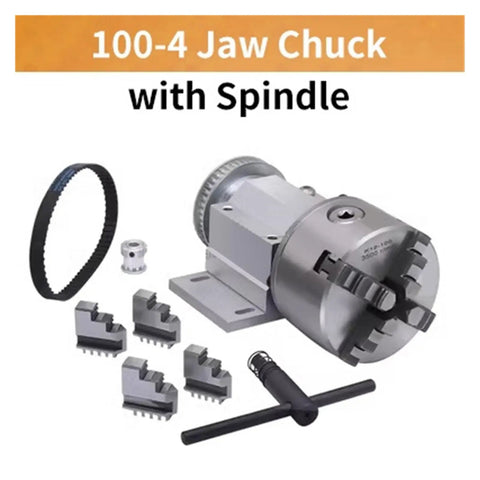 Heavy Duty 3 Jaw Chuck And 4 Jaw Chuck Set 100mm And 80mm with spindle for CNC Router and Woodworking Bead Machine Rotary Axis