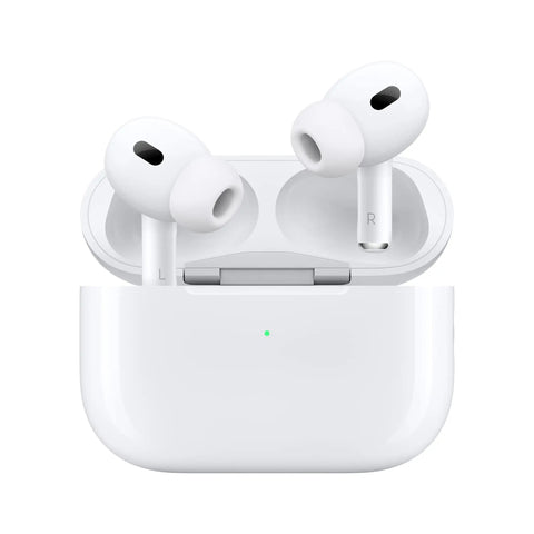 AirPods Pro 2 Wireless Earbuds With Next Level Noise Cancellation Hearing Test And Hearing Protection Transparency Mode Personalized Spatial Audio High Fidelity Sound H2 Chip USB C Charging Bluetooth Headphones For Everyday Listening in white charging case.