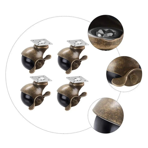 Vintage Bronze Swivel Casters Four Pack Hella Smooth Heavy Duty Two Inch Dual Ball Bearing Wheels for furniture and workshop.