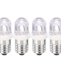 Four Pack Hella Bright E10 Screw Base Led Bulbs Dc 12Volt 02W White Mini Indicator Lamp For Flashlights And Electronic Hobby Kits, displayed together.