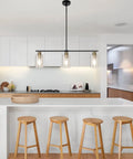 Three Light Linear Farmhouse Kitchen Island Lighting In Black And Gold Finish With Glass Shades Modern Industrial Pendant Lights