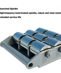 Rock Solid Heavy Duty Equipment Dolly With Multi Directional Roller Skates For Seamless Industrial Machinery Hauling tough quenched spindle with robust roller design.