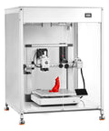 Badass Enclosed 3D Printer Tent With Hella Steady Chamber Heating And Smart Dual Pass Ventilation Featuring Integrated Led Task Lights Dustproof Waterproof Acrylic Housing For Zero Hassle Printing with a red print displayed inside.