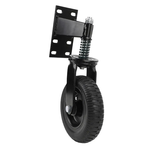 Two Pack Eight Inch Steel Rubber Gate Wheels With Silent Spring Suspension For Heavy Swing Gates and DIY upgrades with black rubber tire.