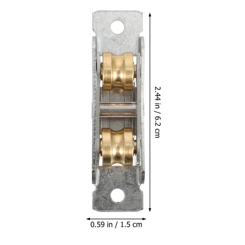 Heavy Duty Sliding Window Roller With Dual Copper Wheels And Stainless Steel Construction For Effortless Patio Door Slide No Sweat To Replace And Built Like A Tank, showing dual copper wheels and steel frame.