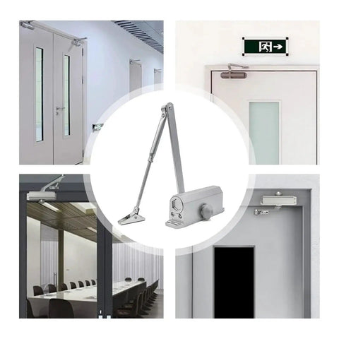 Quiet Close Door Closer with Spring Buffer for all indoor doors in a home and office setup, featuring durable metal body.
