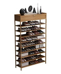 Ten Tier Stackable Shoe Rack With Top Storage Bin Vertical Narrow Shoe Organizer For Entryway Closet with shoes.