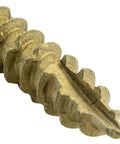 Close-up of tip on Heavy Duty Exterior Coated Lag Screw 14 By 5 Inch Torx And Star Drive Wood Screw with sharp threading detail
