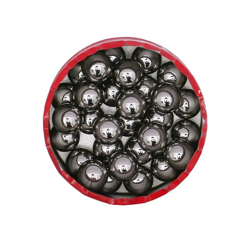 Kickass Half Inch Bearing Balls 30 Pcs Snag Hella Precise Chrome Steel Ball Bearings in red container, showing polished chrome finish.