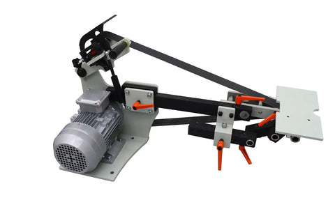 Professional Variable Speed Belt Sander And 72 Inch Belt Grinder Including Three Grinding Wheels For Knifemaking And Blade Sharpening 1500 Watt Hefty Legit Build close-up of motor and belt assembly.