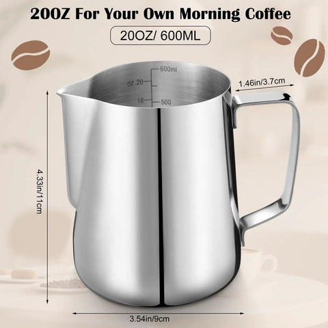 Four Pack 20 Oz Stainless Steel Milk Frothing Pitchers For Coffee And Latte Art Barista Gear Steamer Jugs Cappuccino Maker