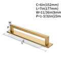 Solid As A Rock 5 Pack 6 Inch Hole Center Brushed Brass Cabinet Pulls With Rustic Backplate Heavy Duty Drawer Handles No Sweat Install For Kitchen Cabinets detailed dimensions showing 6 inch hole center.