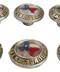 Pack Of Six Rustic Western Texas Flag Drawer Knobs Hand Painted Lone Star Cabinet Hardware For Down South Furniture Makeovers Featuring Mighty Fine Yeehaw Country Charm, 2-inch composite resin knobs with Texas design.