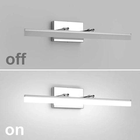24 Inch Modern LED Vanity Lights Adjustable Chrome Bathroom Fixture Over Mirror With 180 Degree Rotatable Joint on and off