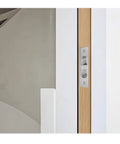 4 Inch Pocket Door Edge Pull Flush Mount Handle in 304 Stainless Steel for Pocket Door Hardware, installed on wooden door edge