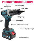 No Strings Attached Slick Cordless Rivet Nut Gun With 26V Automatic Force features gear adjustment, self-locking tip, LED light, and lithium battery.