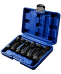 Premium Heavy Duty 12 Point Deep Groove Socket Wrench Set 6 Piece Black Alloy Steel Tool Kit in blue case, ready for auto repair.