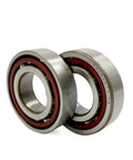 Bulletproof Angular Contact Bearing For High Output Machine Tools Crank Up Your Shop With Crisp Tolerance And Smooth As Butter Cnc Rotation P4 Super Precision. Two angular contact bearings with polished steel races and red seals.