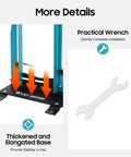 Heavy Duty Bicycle Wheel Truing Stand For Precise Wheel Alignment And Maintenance, adjustable base, includes wrench.