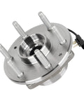 Heavy Duty Front Wheel Bearing Hub Assembly For Chevy Silverado 1500 4WD Only And GMC Sierra 1500 6 Lug With ABS, shown with ABS sensor and five bolt pattern.