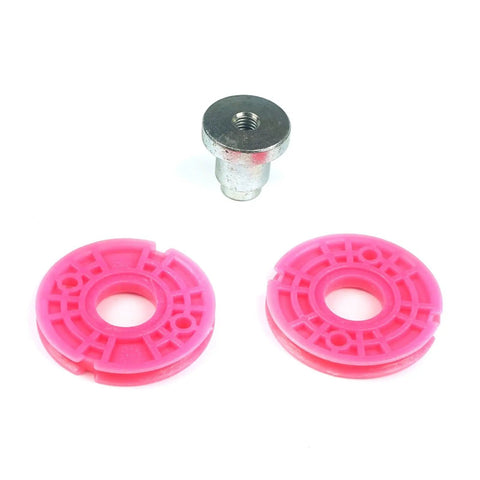 Built Tough Window Regulator Repair Cord Kit Featuring Double Roller Pulleys And Quick Swap Clamps To Bring Your Bmw 5 Series E39 Back On Track 1996 To 2004 with two pink pulleys and a metal connector.
