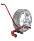 Heavy Duty Adjustable Tire Wheel Dolly Supporting Three Hundred Thirty Pounds With Slick Swivel Rollers And A Comfort Grip Handle for moving tires.