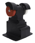 Cordless Mini Bench Grinder Battery Powered With Heavy Duty Copper Motor And Dual Grinding Stones side view with red and white grinding wheels.