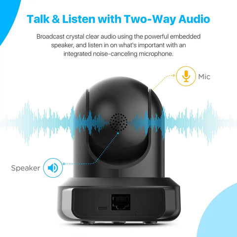 Top Tier 4 Megapixel Indoor Wireless Security Camera With Slick Pan And Tilt Delivers Quick Two Way Audio And Relentless Night Vision For Zero Stress Remote Home Surveillance Wide 90 Degree Angle Pack Of 12 with visible speaker and microphone.