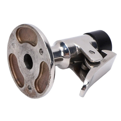 Rock Solid Heavy Duty 316 Marine Door Stopper And Holder Catch Brushed Stainless Steel Build Spring Loaded Latch with base.