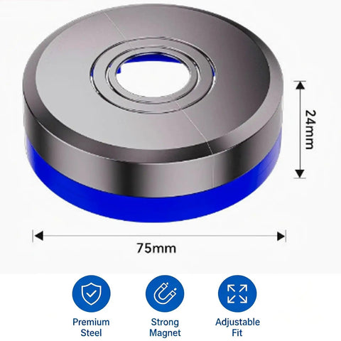 Magnetic Split Faucet Decorative Cover Wall Mount Pipe Escutcheon 75mm round steel magnet with blue base, 24mm height, tool-free install.