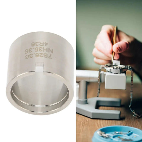 Pro Grade Watch Movement Holder With Rust Proof Stainless Steel Base, showing detailed view and use in assembly operation
